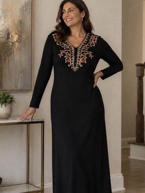 VTG Carole Little Wool‎ Blend Embroidered Sweater Dress Sz L Boho Ethnic DD28